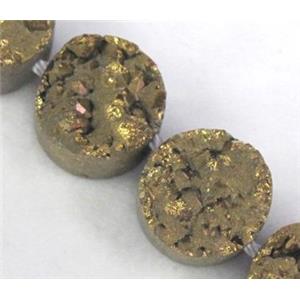 Agate Druzy beads, circle, golden electroplated, approx 18mm dia [GAS937-18MM]