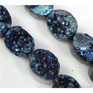 Agate Druzy beads, circle, blue electroplated, approx 12x16mm, 12pcs per st [GAS938-12X16MM]