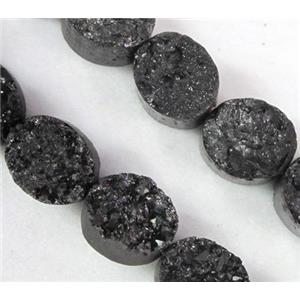 Agate Druzy beads, oval, black electroplated, approx 12x16mm, 12pcs per st [GAS940-12X16MM]