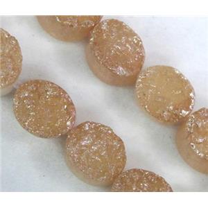 druzy agate beads, oval, gold champagne electroplated, approx 12x16mm, 12pcs per st [GAS942-12X16MM]