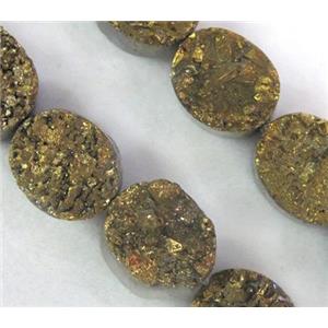 druzy agate beads, oval, gold electroplated, approx 12x16mm, 12pcs per st [GAS943-12X16MM]