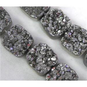 agate druzy beads, square, silver electroplated, approx 12x12mm, 16pcs per st [GAS944]