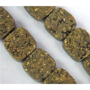 agate druzy beads, square, gold electroplated, approx 12x12mm, 16pcs per st [GAS945]