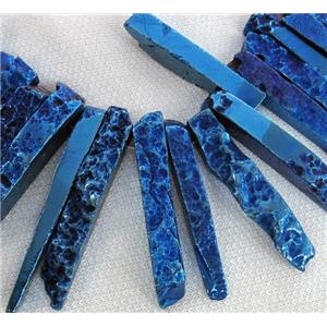 Rock Agate stick beads, blue electroplated, approx 15-70mm [GAS987]