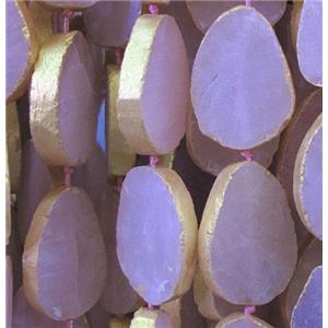 rose quartz beads, teardrop, gold plated, no-polished, approx 20-30mm, 11pcs per st [GASA1089]