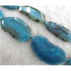 blue agate slice beads, faceted, freeform, approx 20-60mm, 6-8pcs per st [GASA1119-L]