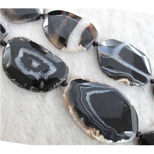 black agate beads, faceted slab, freeform, approx 20-55mm, 6-8pcs per st [GASA1122-L]