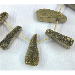 druzy agate beads, freeform stick, gold plated, approx 20-35m, 15.5 inches [GASA1154]