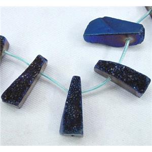 agate druzy beads, freeform stick, blue electroplated, approx 20-35m, 15.5 inches [GASA1155]