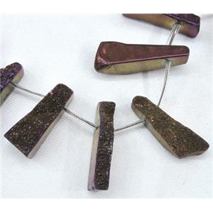 agate druzy beads, freeform stick, purple electroplated, approx 20-35m, 15.5 inches [GASA1156]
