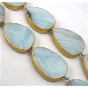 Amazonite teardrop beads, dark-gold plated, approx 20-30mm, 12pcs per st [GASA1208]