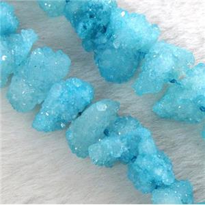 druzy quartz bead, freeform, aqua, approx 10-20mm, 15.5 inches [GASA1213]
