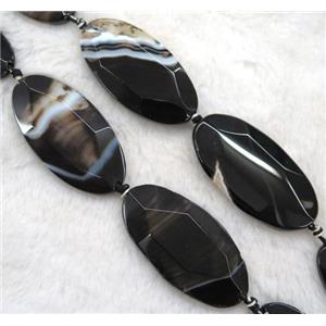 black agate beads, faceted oval, approx 25x50mm [GASA1283]