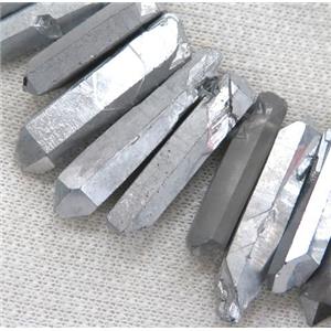 clear quartz bead for necklace, stick, silver plated, approx 20-50mm [GASA1288]