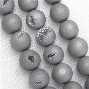 round Agate Druzy Beads, silver electroplated, approx 8mm dia [GASA1300-8MM]