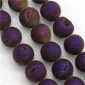 round Agate Druzy Beads, purple electroplated, approx 8mm dia [GASA1301-8MM]