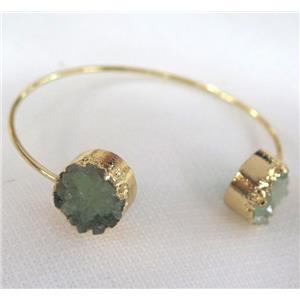 green quartz druzy bangle, gold plated, approx 10-16mm, 60mm dia [GASA1305]