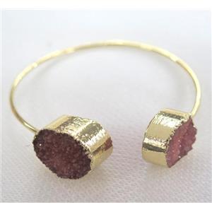 pink quartz druzy bangle, gold plated, approx 10-16mm, 60mm dia [GASA1307]
