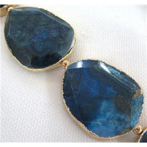 dragon veins Agate slab bead, faceted freeform, gold plated, approx 40-60mm, 5pcs per st [GASA1351]