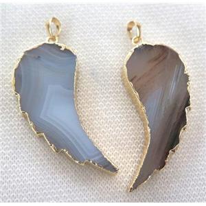 Heihua Agate Pendant, angel wing, gold plated, approx 20-60mm [GASA1373]