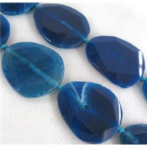 blue Agate beads, slice, faceted freeform, approx 22-55mm [GASA1398]