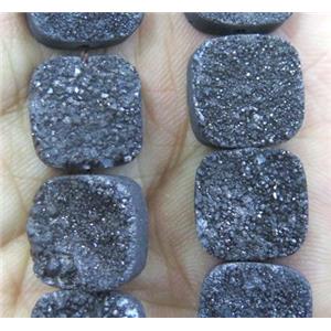 black quartz druzy beads, square, approx 12x12mm, 16pcs per st [GASA1415]