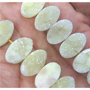 druzy quartz beads, oval, yellow, approx 10x16mm, 20pcs per st [GASA1417]