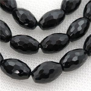 Natural black Agate Onyx Beads, Faceted Rice, 8x12mm, 33pcs per st [GMBA10-8X12MM]