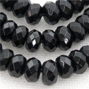 Natural Black Onyx Agate Beads, faceted rondelle, 8x12mm, 49pcs per st [GMBA15-8X12MM]