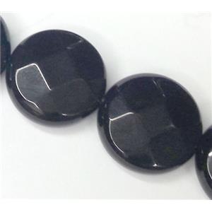 black onyx bead, faceted flat round, approx 18mm dia [GMBA26-18MM]
