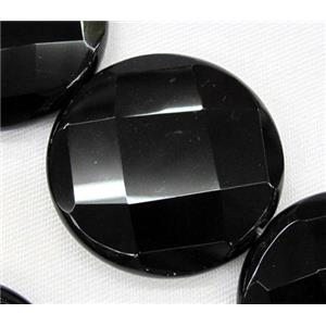 natural Onyx bead, hand-cutting, flat round, A-grade, black, approx 40mm dia [GMBA31-40MM]