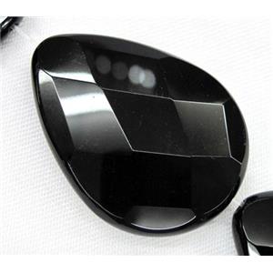 natural Onyx bead, faceted teardrop, black, approx 25x35mm [GMBA34-25X35MM]