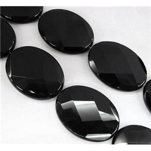 natural Onyx bead, faceted oval, black, approx 25x35mm, 11pcs per st. [GMBA35-25X35MM]