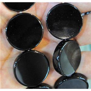 Natural Black Onyx Agate Coin Beads Flat Circle, approx 16mm dia, 15 inches [GMBA37-16MM]