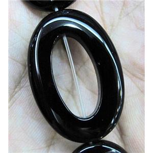 natural onyx bead, A-grade, obal-ring, black, approx 20x30mm, 15 inches [GMBA46-20X30MM]