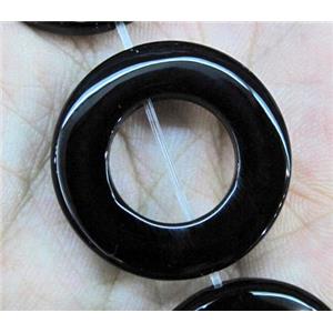 natural onyx bead, A-grade, round-ring, black, approx 25mm dia, 15 inches [GMBA47-25MM]