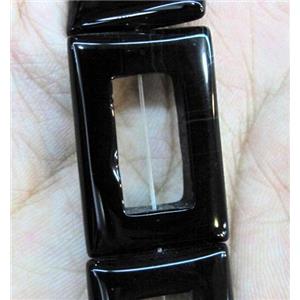 natural onyx bead, A-grade, rectangle-ring, black, approx 34x44mm, 15 inches [GMBA49-34X44MM]