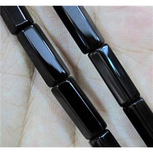 black natural onyx bead, A-grade, faceted tube, approx 7x17mm, 15 inches [GMBA53]