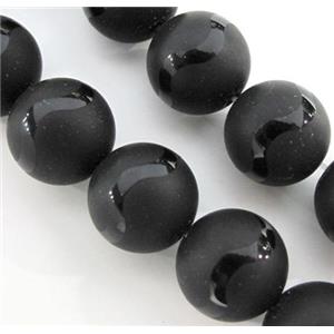 Black Onyx Agate Beads Matte Round Wave, approx 8mm dia, 15.5 inches [GMBA54-8MM]