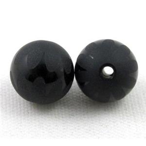 Natural black onyx agate bead, matte, round, electric wave venins, approx 12mm dia, 15.5 inches [GMBA56-12MM]