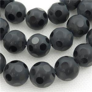 black onyx agate beads, matte round, approx 16mm dia [GMBA57]