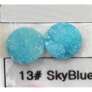 druzy quartz cabochon, flat-round, skyblue, approx 14mm dia [GMC62-14MM]
