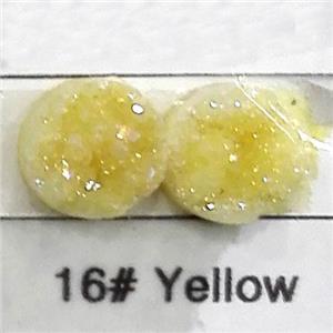 quartz druzy cabochon, flat-round, yellow, approx 18mm dia [GMC65-18MM]