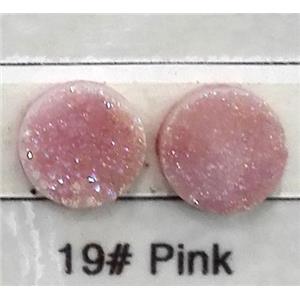 druzy quartz cabochon, flat-round, pink, approx 30mm dia [GMC67-30MM]