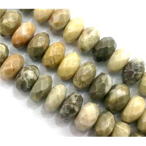 Coral Fossil Jasper Beads, chrysanthemum, faceted rondelle, 4x6mm, approx 100pcs per st [GMCFJ10-4X6MM]