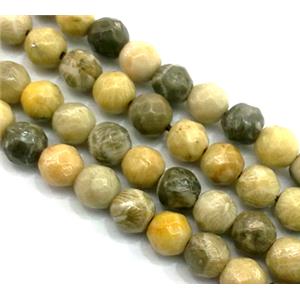 Coral Fossil Jasper Beads, chrysanthemum, faceted round, 6mm dia, approx 66pcs per st [GMCFJ11-6MM]