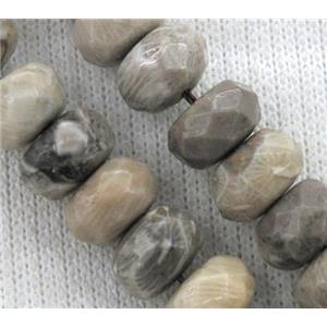 Coral Fossil Jasper Beads, chrysanthemum, faceted rondelle, 7x14mm, approx 56pcs per st [GMCFJ28-7X14MM]