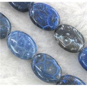 blue Coral Fossil Beads, chrysanthemum, dye, flat oval, approx 10x14mm [GMCFJ32]