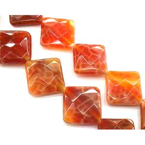 ruby fire Agate beads, faceted square, corner-drilled, grade A, 20x20mm [GMFA25]