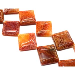 Fire Agate beads, square, grade A, ruby, 20x20mm, approx 20pcs per st [GMFA37]